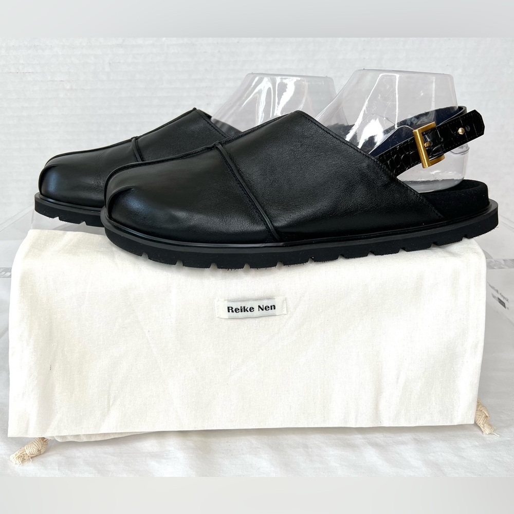 Reiki Nen Black Leather Farmers Slipper Mule, EU 40, Size 10. NIB